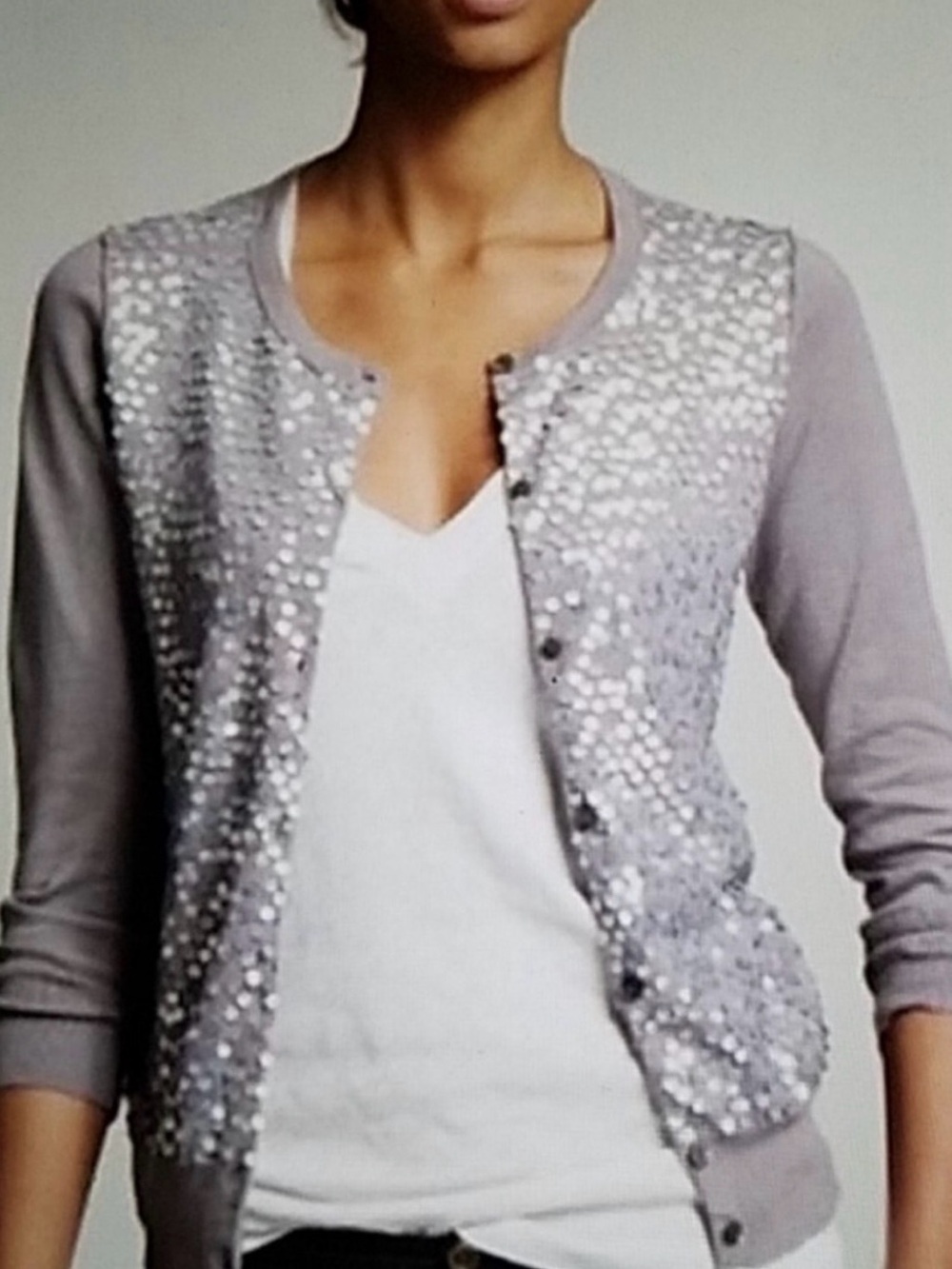 J. Crew Gray Sequin Front Cardigan